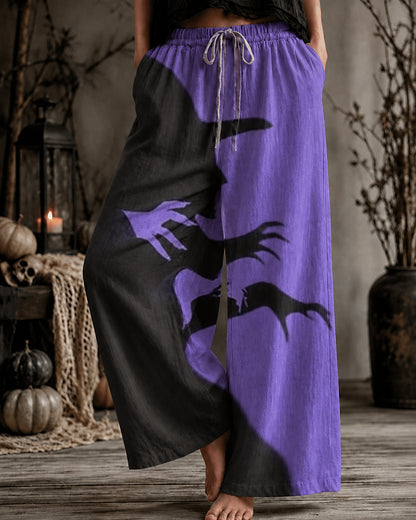 Women's Halloween Ghost Green Hand Silhouette Print Trousers