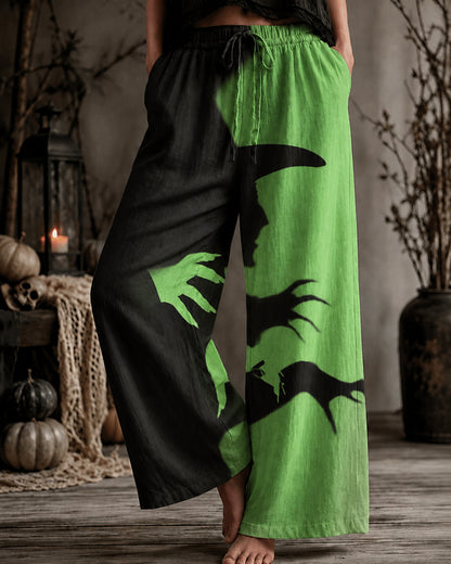 Women's Halloween Ghost Green Hand Silhouette Print Trousers