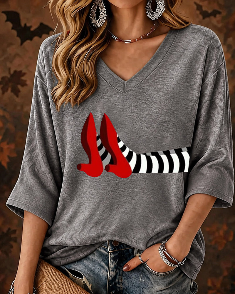Women’s Halloween-Mid-length Sleeves V-neck T-shirt