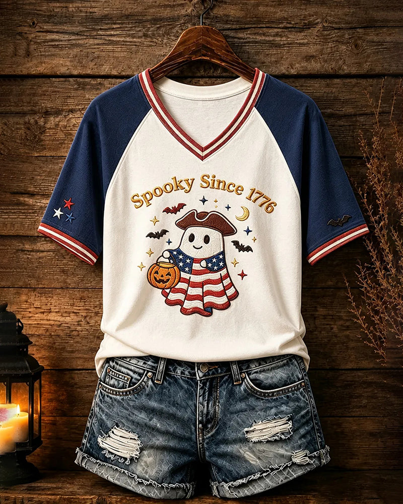Women's Patriotic Design Halloween V-neck T-shirt