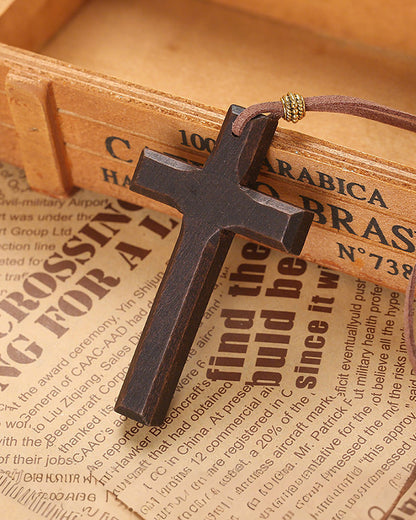 Vintage Handmade Double Layer Alloy Wood Cross Couple Necklace Car Hanging Accessories