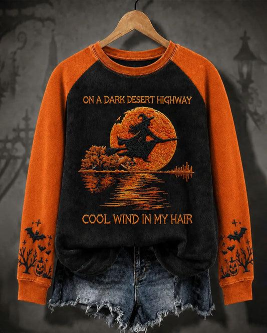 Women's Halloween Witch Pumpkin Bat Long Sleeve Sweatshirt