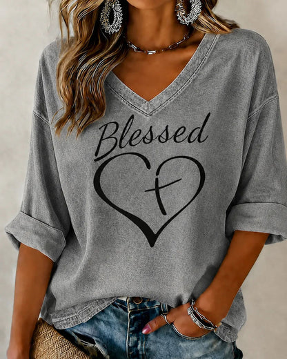 Women'S Faith Love Printed V-neck Loose T-shirt