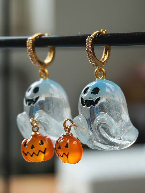 Cute Pumpkin Lantern Ghost Crystal Earrings