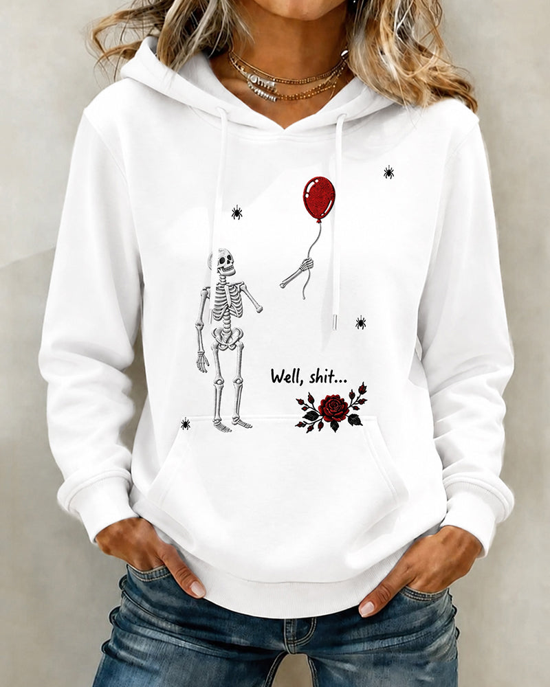 Women's Halloween Fun Skull Balloon Prints Long Sleeve Hoodie