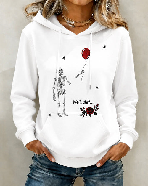 Women's Halloween Fun Skull Balloon Prints Long Sleeve Hoodie