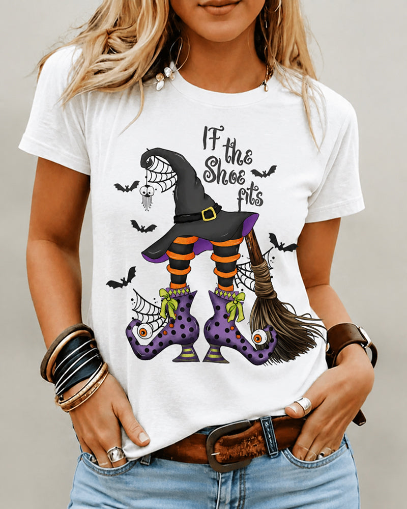 100% Cotton Happy Halloween If The Shoe Fits Crew Neck Short Sleeve Tshirt