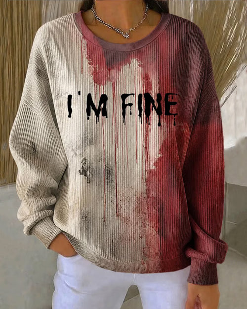 Women's Blood I'm Fine Halloween Printed Knitted Ribbed Elastic Sweatshirt