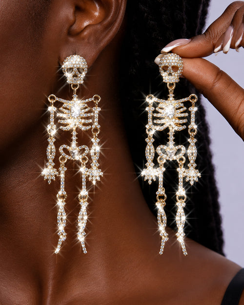 Funny Halloween Rhinestone Skull Earrings