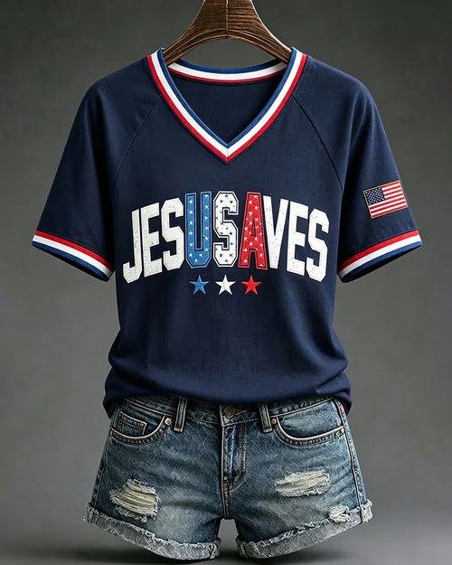 Women’s 'Jesus Saves USA' V-Neck T-Shirts