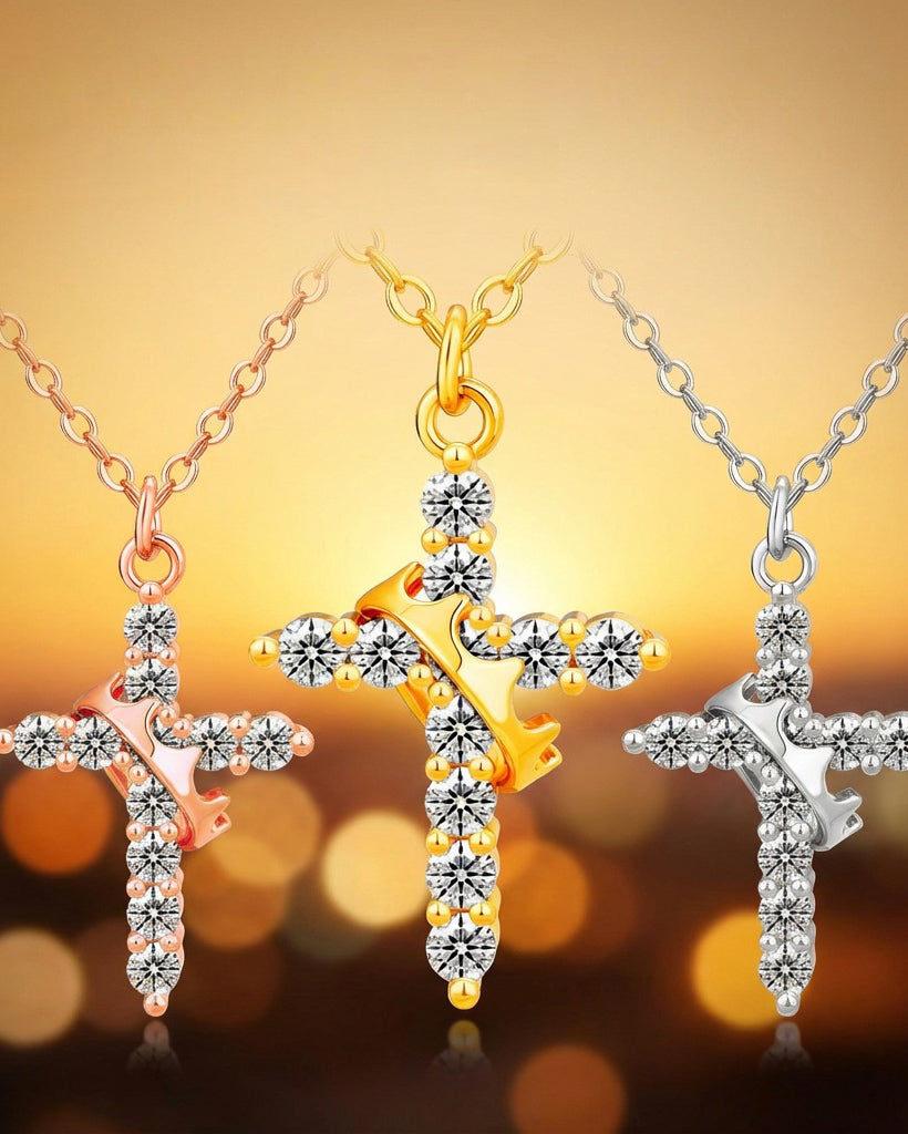 Christian Crown Cross Necklace Earrings
