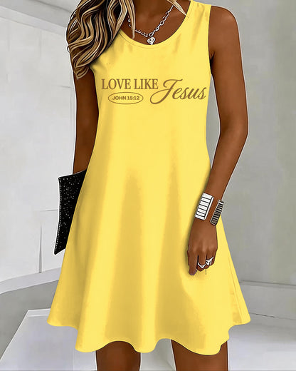LOVE LIKE JESUS Scripture Print U-Neck Sleeveless Vacation Short Vest Dress