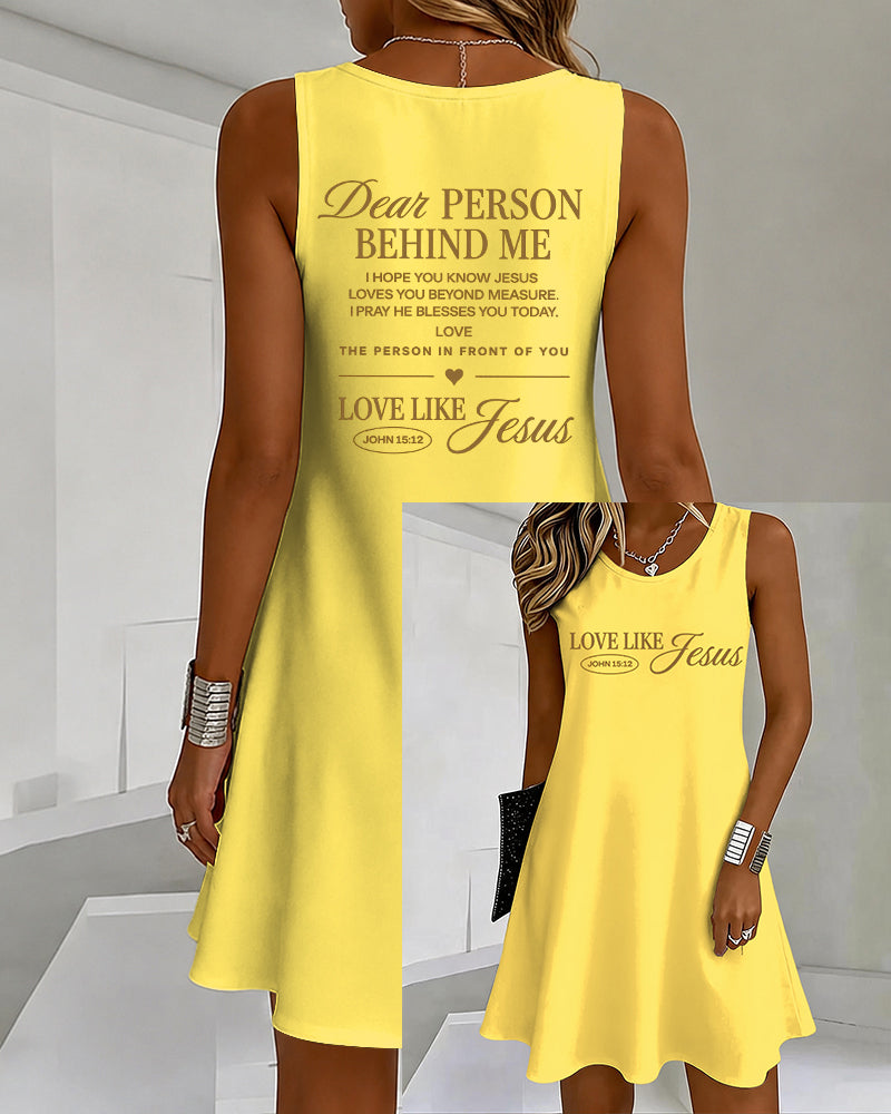 LOVE LIKE JESUS Scripture Print U-Neck Sleeveless Vacation Short Vest Dress
