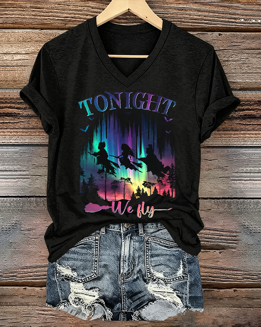 100% Cotton Women's Halloween Bad Witches Vibes V- Neck Short Sleeve Tshirt