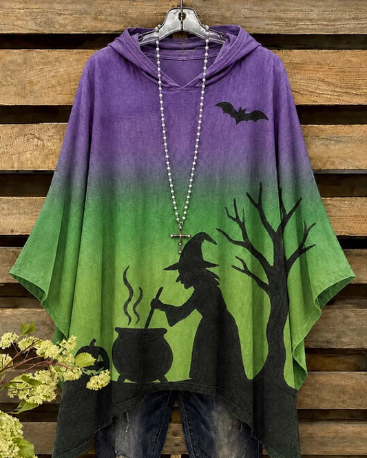 Women's Witch Bat Withered Tree Print Hoodie