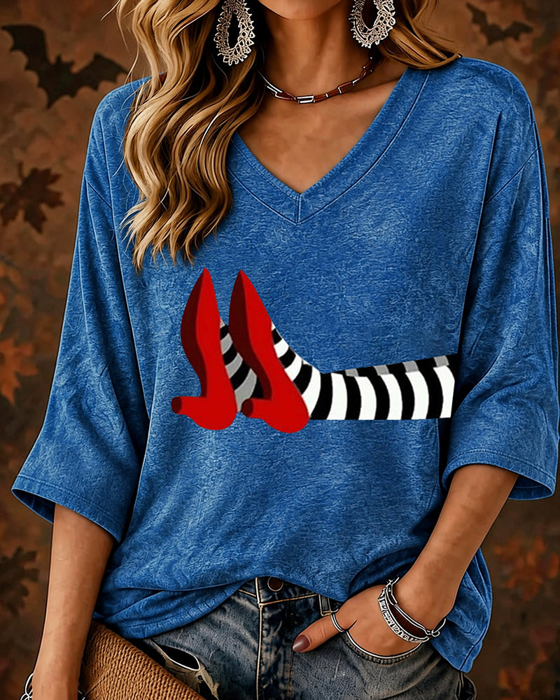Women’s Halloween-Mid-length Sleeves V-neck T-shirt