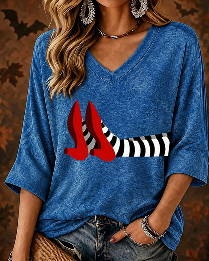 Women’s Halloween-Mid-length Sleeves V-neck T-shirt