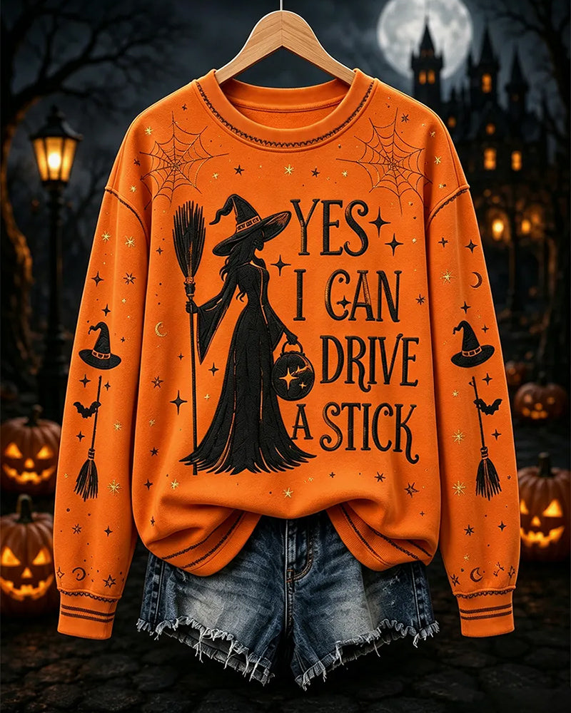 Women's Yes I Can Drive A Stick Printed Round Neck Sweatshirt