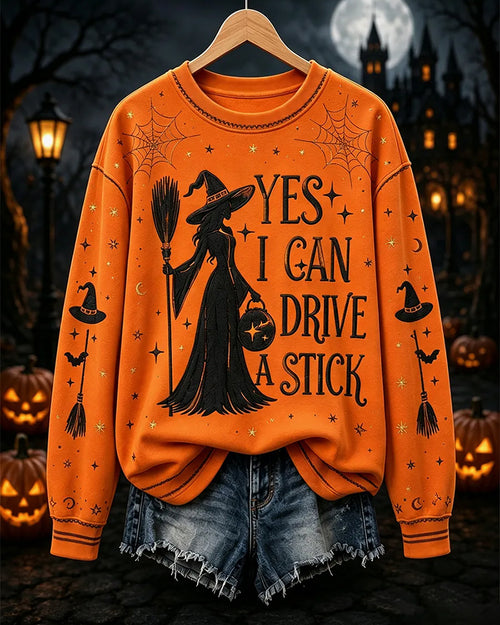 Women's Yes I Can Drive A Stick Printed Round Neck Sweatshirt