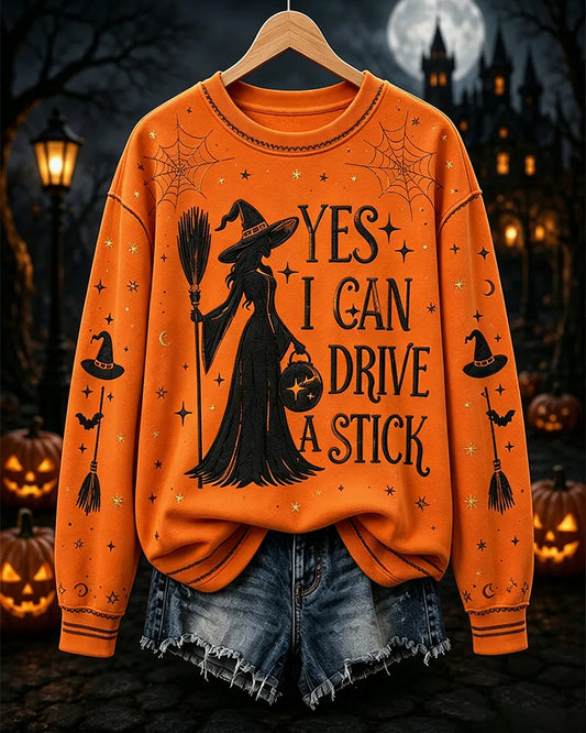 Women's Yes I Can Drive A Stick Printed Round Neck Sweatshirt