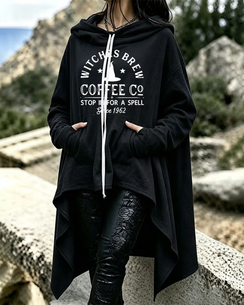 Women's Halloween Come Over and Cast A Magic Spell Loose Irregular Hoodie