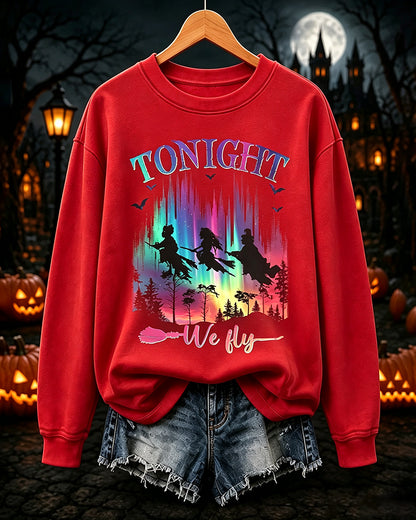 Women's  Halloween Bad Witches Vibes Printed Round Neck Sweatshirt
