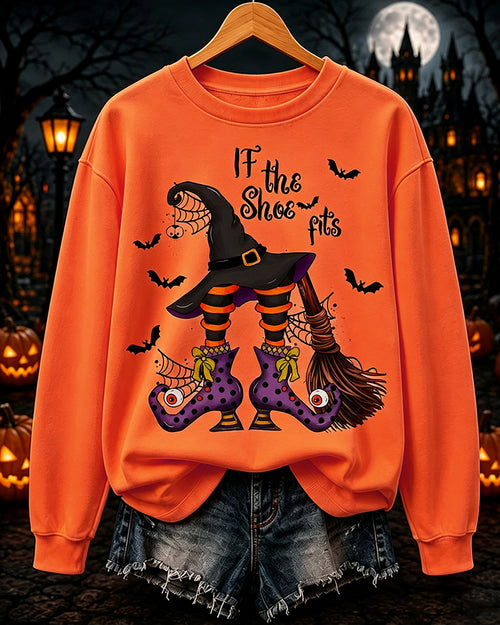 Women's Happy Halloween If The Shoe Fits Round Neck Sweatshirt