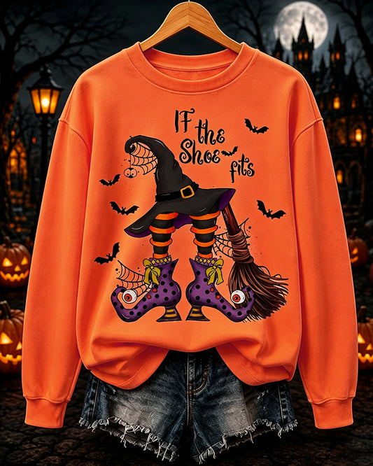 Women's Happy Halloween If The Shoe Fits Round Neck Sweatshirt