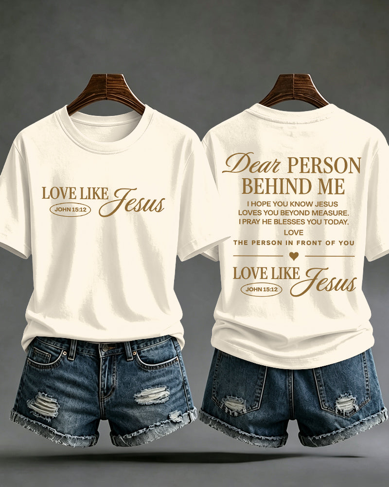 LOVE LIKE JESUS Scripture Print Round Neck Short Sleeve T-Shirt