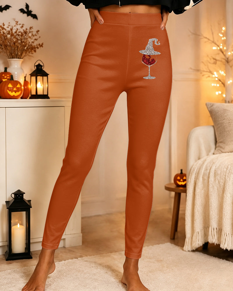 Women's Witch’s Goblet Sequins Printed Casual Leggings