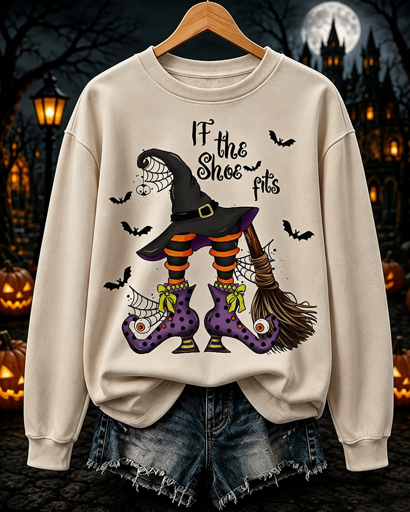 Women's Happy Halloween If The Shoe Fits Round Neck Sweatshirt