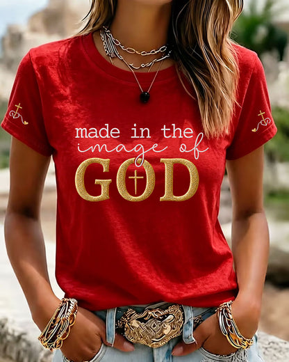100% Cotton Made In The Image Of God Print Crew Neck Short Sleeve Tshirt