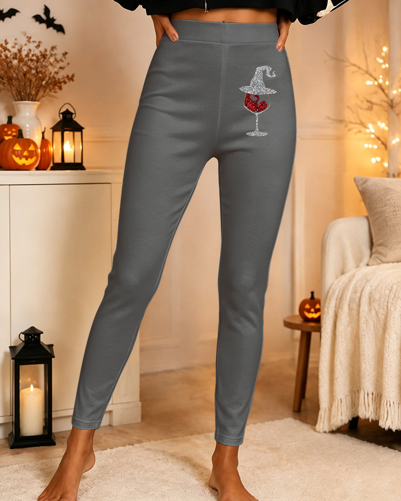 Women's Witch’s Goblet Sequins Printed Casual Leggings