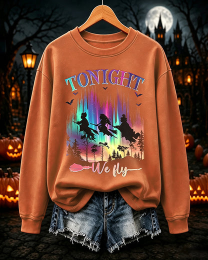 Women's  Halloween Bad Witches Vibes Printed Round Neck Sweatshirt