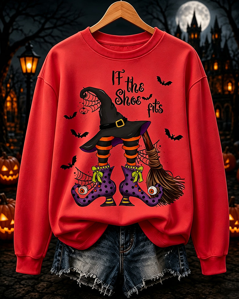 Women's Happy Halloween If The Shoe Fits Round Neck Sweatshirt