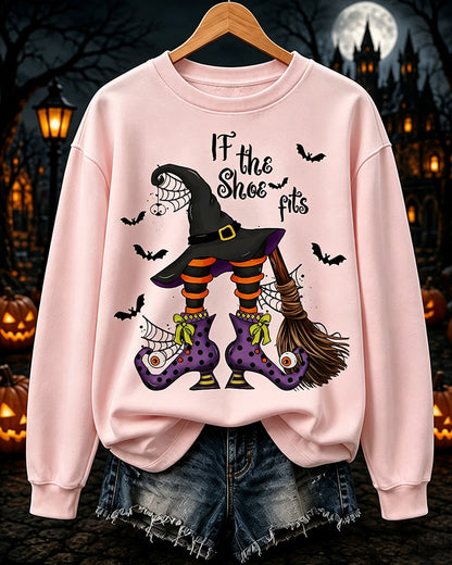 Women's Happy Halloween If The Shoe Fits Round Neck Sweatshirt