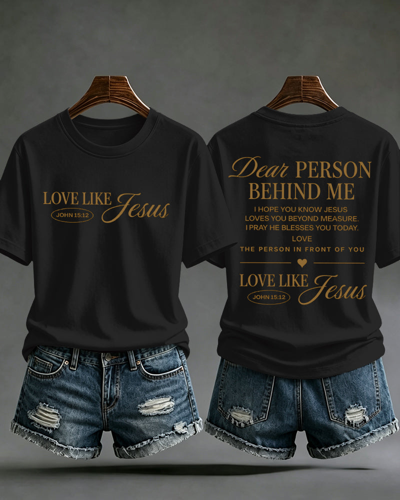 LOVE LIKE JESUS Scripture Print Round Neck Short Sleeve T-Shirt