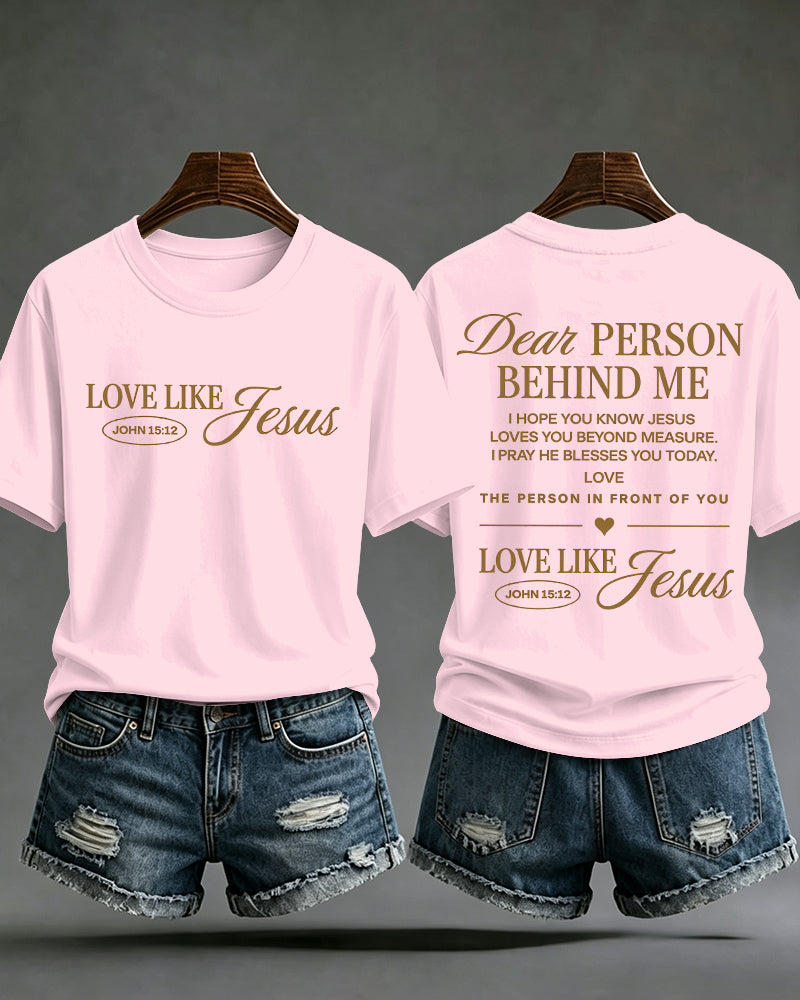LOVE LIKE JESUS Scripture Print Round Neck Short Sleeve T-Shirt