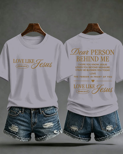LOVE LIKE JESUS Scripture Print Round Neck Short Sleeve T-Shirt