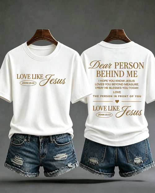 LOVE LIKE JESUS Scripture Print Round Neck Short Sleeve T-Shirt
