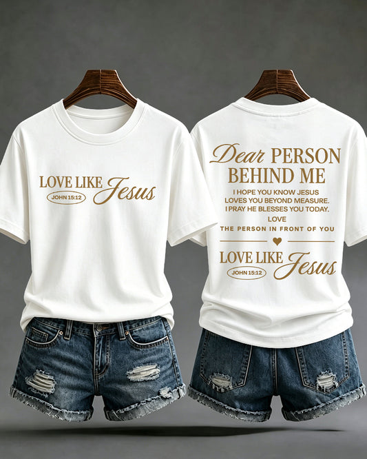 LOVE LIKE JESUS Scripture Print Round Neck Short Sleeve T-Shirt