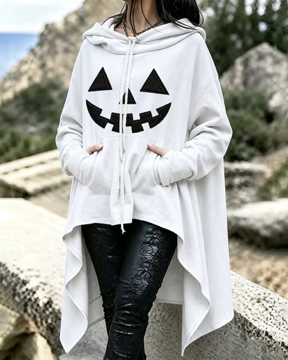 Women's Halloween Pumpkin Devil Print Loose Irregular Hoodie