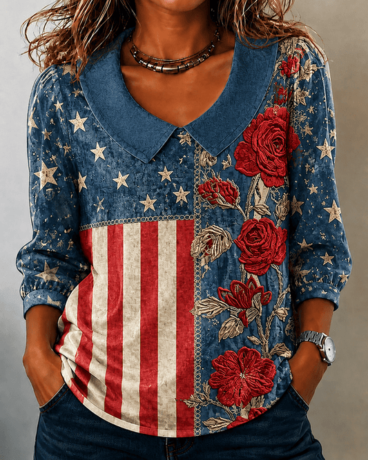 250th Anniversary Rose Stripes Long Sleeve Blouse