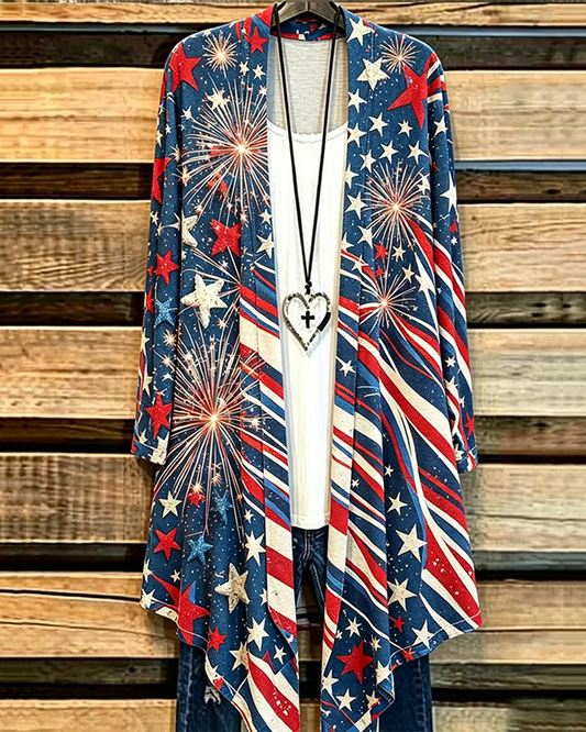 250th Anniversary Stripes and Stars Long Sleeve Casual Longline Cardigan