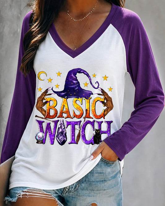 Women's Halloweenwitch Sublimation Design V-neck Long-sleeved T-shirt