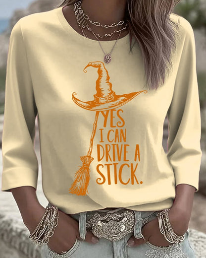 Women's Yes I Can Drive A Stick Printed Round Neck T-Shirt