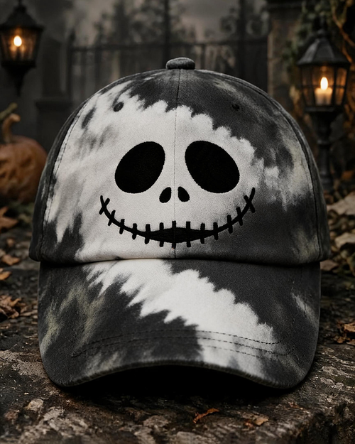 Tie-Dye Smiley Skull Print Halloween Vintage Baseball Cap