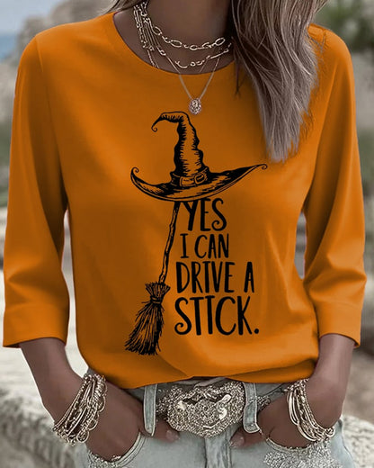 Women's Yes I Can Drive A Stick Printed Round Neck T-Shirt