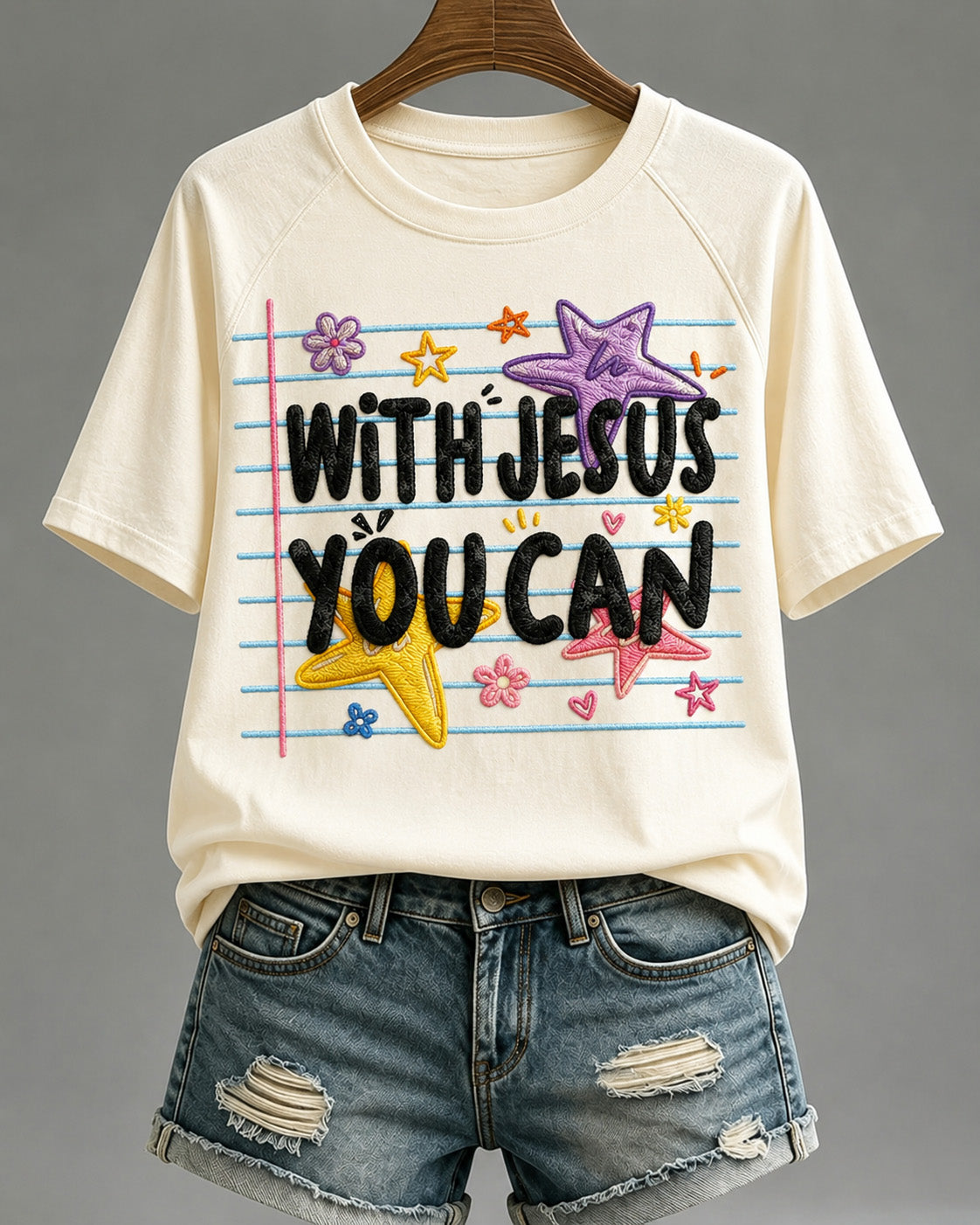 100% Cotton With Jesus You Can Crew Neck Short Sleeve Tshirt