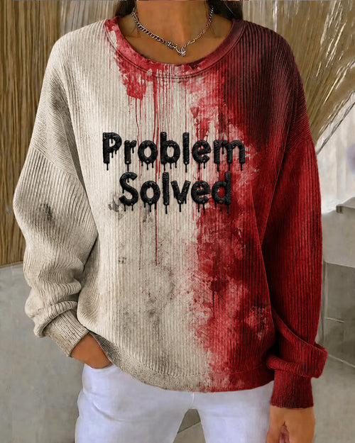 Women's Blood Problem Solved Halloween Printed Knitted Ribbed Elastic Sweatshirt